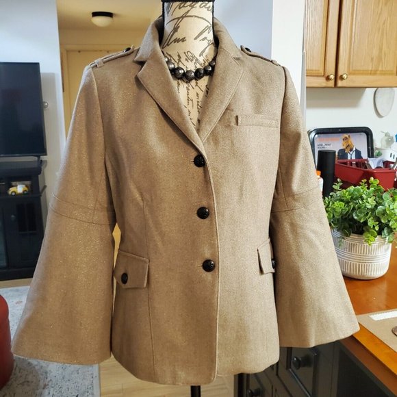 NWT $168 Banana Republic Wool-Blend Tan Lurex Military Blazer Jacket, Sz 12 - Picture 3 of 13